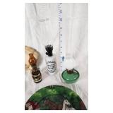 Horse-Themed Decorative Plates, Ceramic Horse Head, and Miniature Oil Lamps