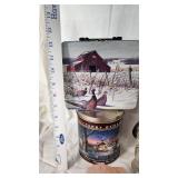 Metal Lunch Box with Farm Scene, Glass Vases, Thermos, and More Home Decor Items