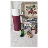 Home Decor and Collectibles Lot including Thermos, Clock, Figurines, and More