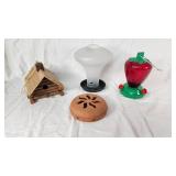 Bird Feeders and Birdhouse Lot including Hummingbird Feeder and Ceramic Feeder