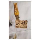 Antique Floral Glass Lamp, Taylor Hygrometer, and South Dakota Souvenir with Brass Hooks