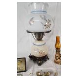 Antique Floral Glass Lamp, Taylor Hygrometer, and South Dakota Souvenir with Brass Hooks