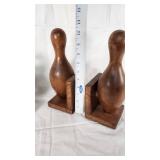 Ceramic Horse and Wooden Bowling Pin Bookends