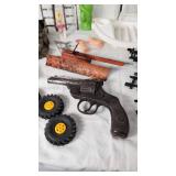 Vintage Toy and Model Train Accessories including Track, Ladders, and Vehicles