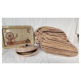 Ceramic Covered Dish, Serving Tray, and Woven Mats Set