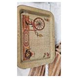 Ceramic Covered Dish, Serving Tray, and Woven Mats Set