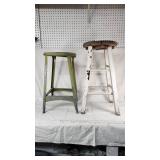 Green and White Vintage Metal and Wood Stools