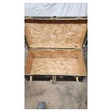 Vintage Black Trunk with Brass Accents and Wood Interior