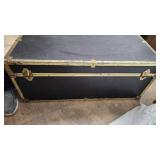 Vintage Black Trunk with Brass Accents and Wood Interior