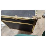 Vintage Black Trunk with Brass Accents and Wood Interior