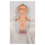Vintage Small Doll with Blue Bow and Purple Shoes
