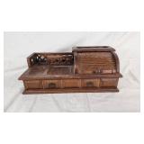 Wooden Desktop Organizer with Roll-Top and Drawers - About 14" Wide