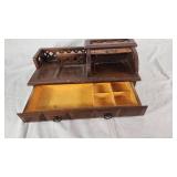 Wooden Desktop Organizer with Roll-Top and Drawers - About 14" Wide