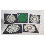 Handmade Crochet Doilies Set including White and Green Patterns