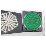 Handmade Crochet Doilies Set including White and Green Patterns