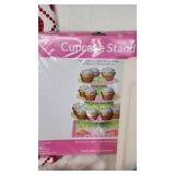 Kitchen and Baking Accessories Lot including Cupcake Stands, Cutting Boards, and Apple-Themed Towels