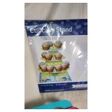 Kitchen and Baking Accessories Lot including Cupcake Stands, Cutting Boards, and Apple-Themed Towels