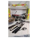 Kitchenware and Utensils Lot including Glass Bowls, Cutlery, and Storage Containers