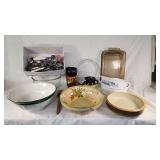 Williams Sonoma Italian Bowl, Lindsey Jordan Decorative Bowl, Mikasa Baking Dish, and Other Kitchenware