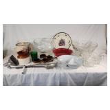 Various Kitchenware Items Including Home & Garden Party Canister, Rachael Ray Casserole, and Glass Punch Bowl Set