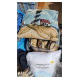 Assorted Home Textiles including Pillows, Blankets, and Linens