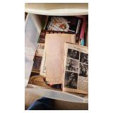 Craft Supplies and Holiday Decorations including Yarn, Wrapping Paper, and Quilting Magazines with rolling drawer plastic cabinet