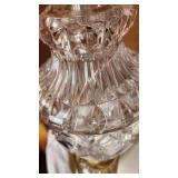 Crystal Table Lamp (broken), Floral Glass Lamp, Wooden Lantern Lamp, and Brass Floor Lamp