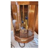 Crystal Table Lamp (broken), Floral Glass Lamp, Wooden Lantern Lamp, and Brass Floor Lamp