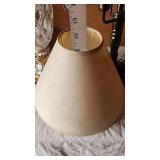 Crystal Table Lamp (broken), Floral Glass Lamp, Wooden Lantern Lamp, and Brass Floor Lamp