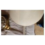 Crystal Table Lamp (broken), Floral Glass Lamp, Wooden Lantern Lamp, and Brass Floor Lamp