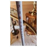 Crystal Table Lamp (broken), Floral Glass Lamp, Wooden Lantern Lamp, and Brass Floor Lamp