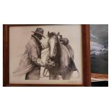 Lot of Framed Artwork, Lamps, and Folding Table