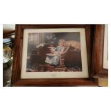 Lot of Framed Artwork, Lamps, and Folding Table