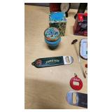 Budweiser and Jameson Openers, Vintage Thermos, and Decorative Bottles