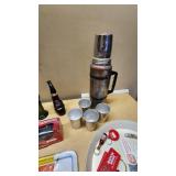 Budweiser and Jameson Openers, Vintage Thermos, and Decorative Bottles