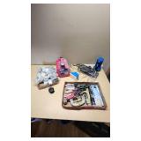 Assorted Tools and Hardware Items including Pipe Cutters, Clamps, Caster Wheels, and Gas Container