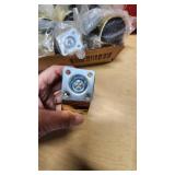 Assorted Tools and Hardware Items including Pipe Cutters, Clamps, Caster Wheels, and Gas Container