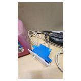 Assorted Tools and Hardware Items including Pipe Cutters, Clamps, Caster Wheels, and Gas Container