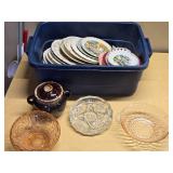 Vintage Collector Plates and Glassware Set including State Plates, Decorative Bowls, and Ceramic Pot