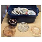 Vintage Collector Plates and Glassware Set including State Plates, Decorative Bowls, and Ceramic Pot