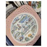 Vintage Collector Plates and Glassware Set including State Plates, Decorative Bowls, and Ceramic Pot