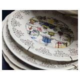 Vintage Collector Plates and Glassware Set including State Plates, Decorative Bowls, and Ceramic Pot