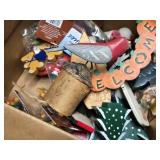 Assorted Home Decor and Craft Items Including Huntington Home Pumpkin and Gourd Bowl Fillers, Wooden Decorations, and Seasonal Ornaments