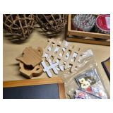 Assorted Home Decor and Craft Items Including Huntington Home Pumpkin and Gourd Bowl Fillers, Wooden Decorations, and Seasonal Ornaments