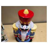 Ceramic Cookie Jars including Nutcracker, House, Apple, and Snowman Scene