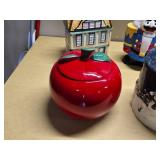 Ceramic Cookie Jars including Nutcracker, House, Apple, and Snowman Scene