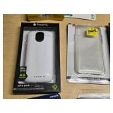 Various Phone Accessories Including OtterBox Defender Case, Mophie Juice Pack, and Samsung S-View Flip Covers