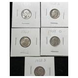 GROUP OF 5 US ROOSEVELT DIMES