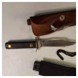 2 Knives, sheaths, hook style gutting tool