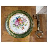 Limoges France Vintage Green Floral Round Trinket Box with Music-Note Corkscrew Opener